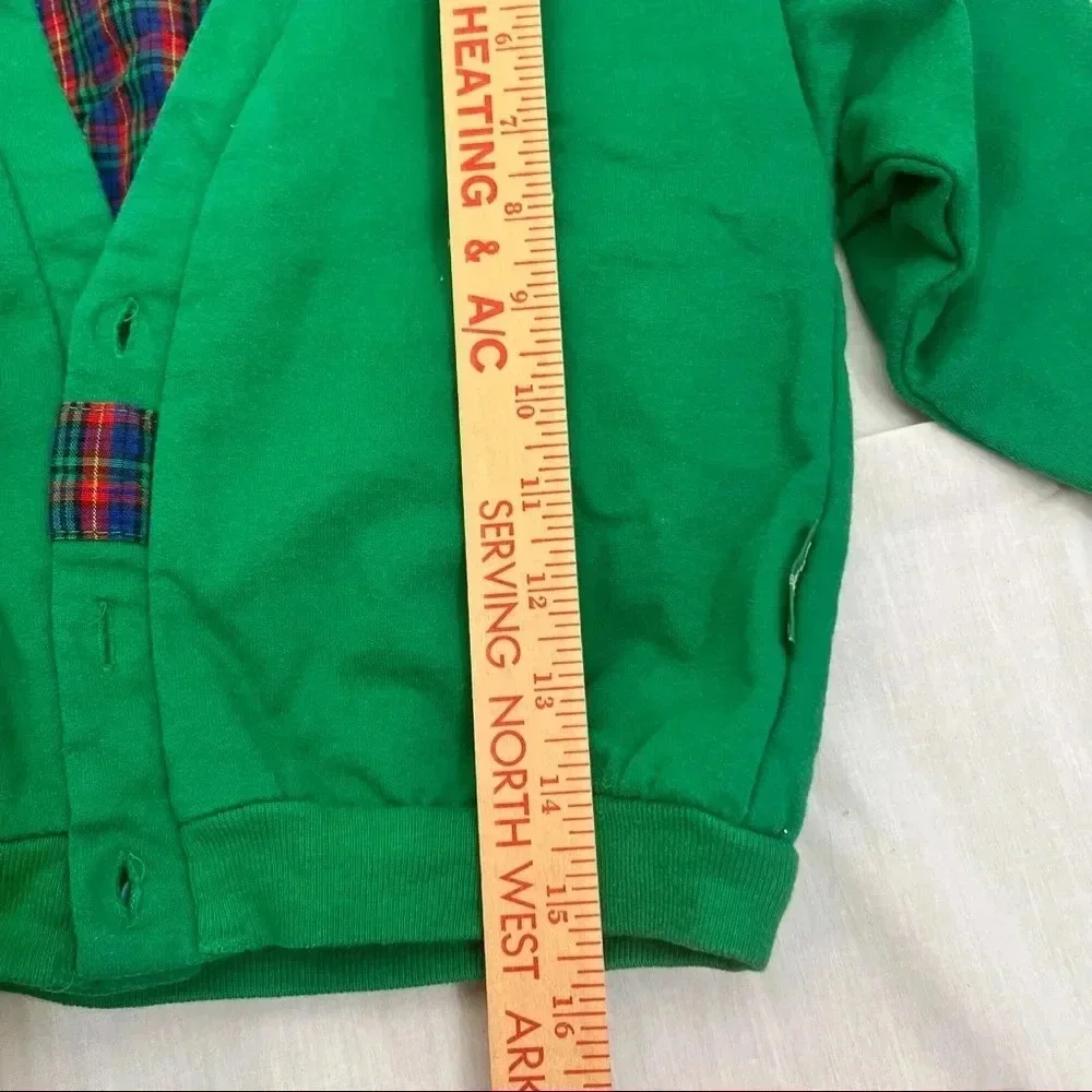 VTG Osh Kosh 80’s Kids Cardigan Green With Plaid Long Sleeve 5T Made In USA